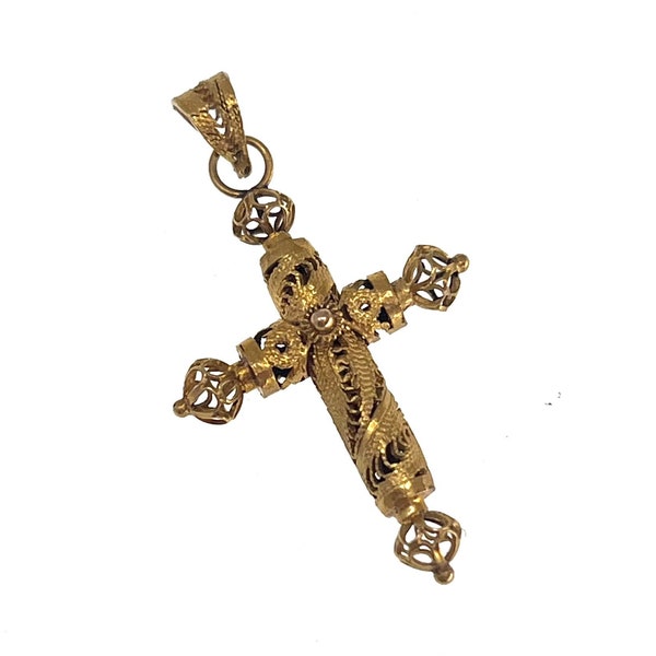 Antique 22K Gold Byzantine Filigree Cross Pendant | Very Fine Solid Gold Filigree Circa 1910