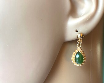 Antike Nephrit Jade & 18K auf Sterling Silber Tear Drop Ohrringe | Vermeil Schraubverschlüsse