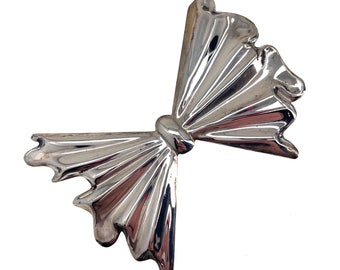 Giant Vintage Sterling Silver Bow Bowtie Brooch | Punched Metal 1950s Mexico