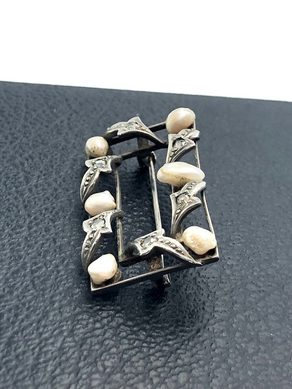 Belle Époque Diamond & Natural Pearl Brooch | Pla… - image 6