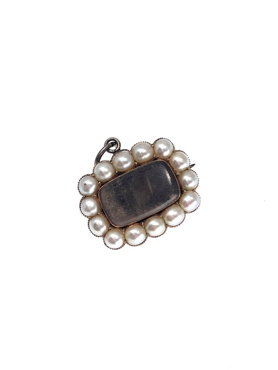 Victorian 14K Gold & Natural Pearl Halo Mourning … - image 1