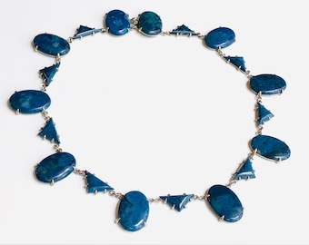 Antique ART DECO Wachenheimer Brothers Blue Jasper & Sterling Silver (Rhodium Finish) Gemstone Collar Necklace