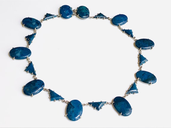 Antique ART DECO Wachenheimer Brothers Blue Jasper & Sterling Silver (Rhodium Finish) Gemstone Collar Necklace