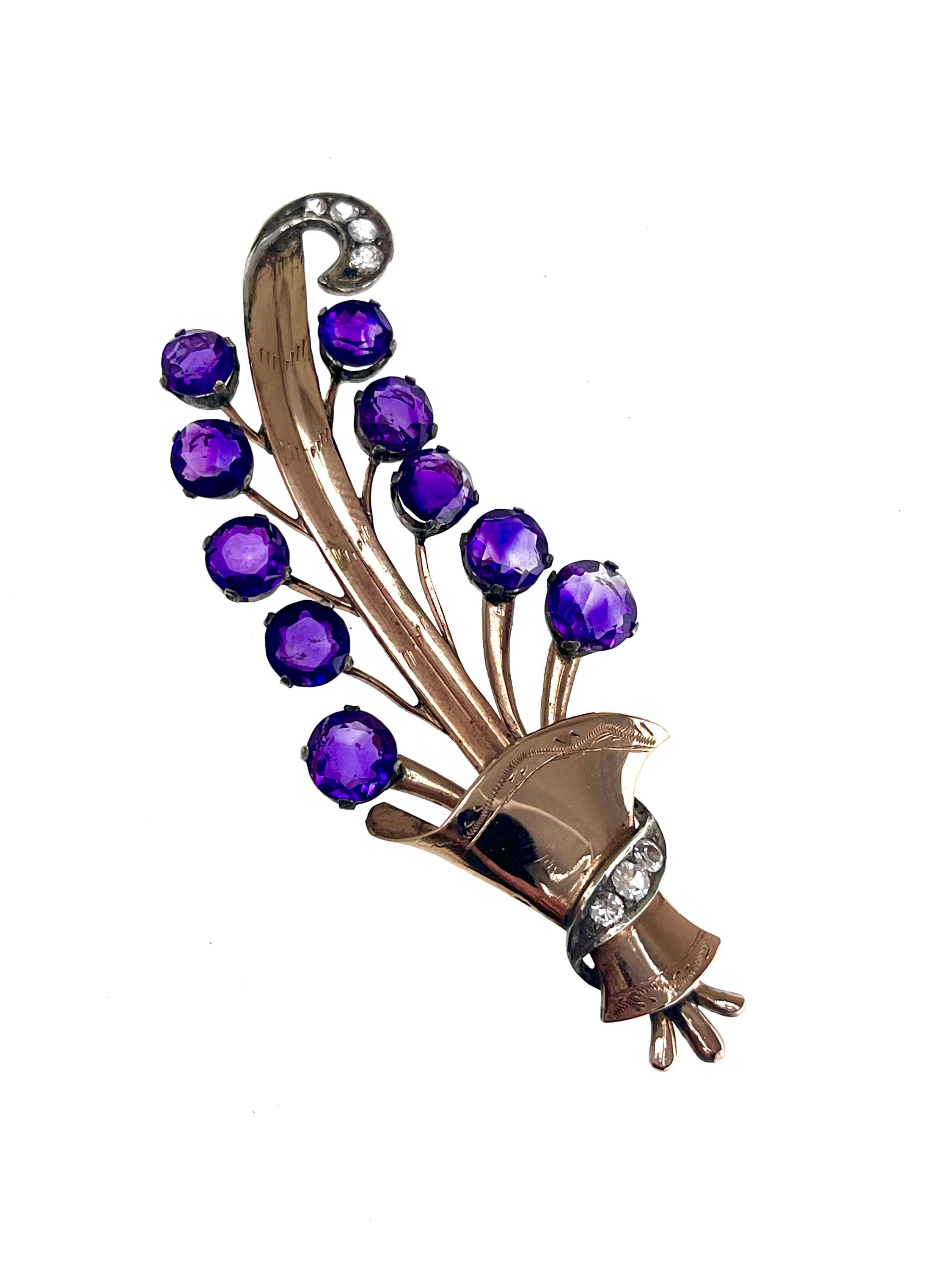Large_Vintage_Drop_Brooch_Silv  Vintage Amethyst Gold Round Floral Brooch 1.25” Purple main image 1
