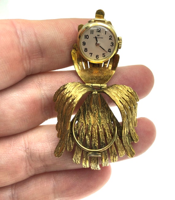 Rare HAMILTON Hidden Brooch Pin Watch | Gold Tone… - image 4