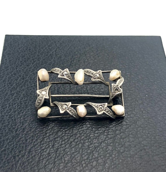 Belle Époque Diamond & Natural Pearl Brooch | Pla… - image 2