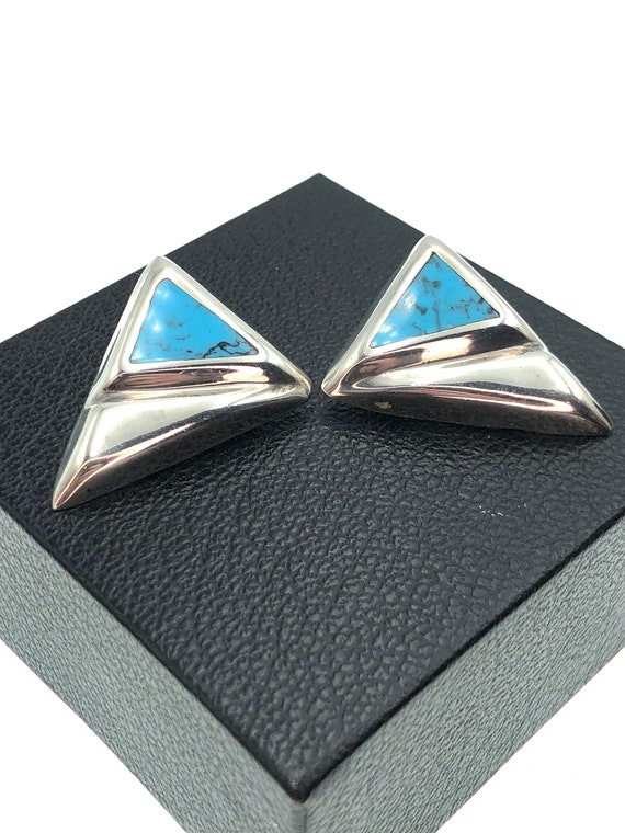 1980s Retro Sterling Silver & Turquoise Triangle E