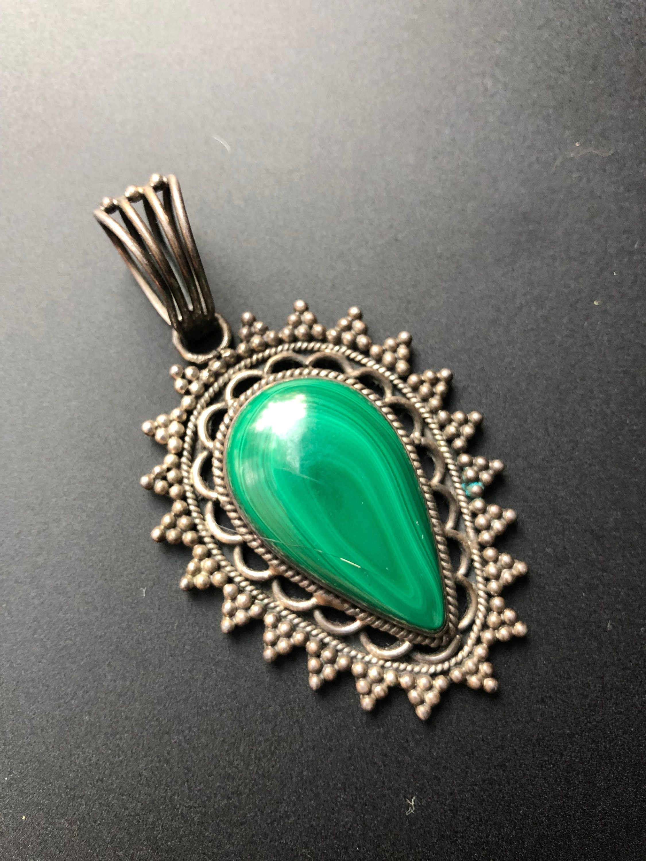 HUGE Artisan Sterling Silver & Malachite Tribal Medallion Pendant - Etsy