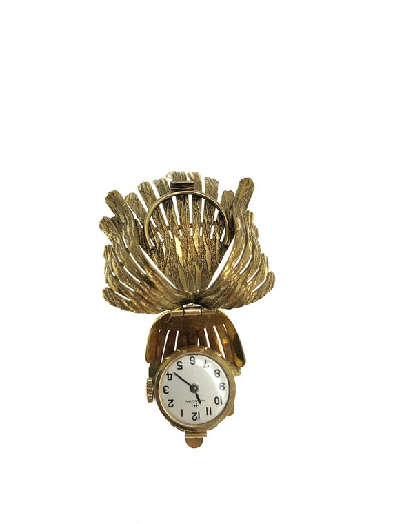 Rare HAMILTON Hidden Brooch Pin Watch | Gold Tone… - image 3