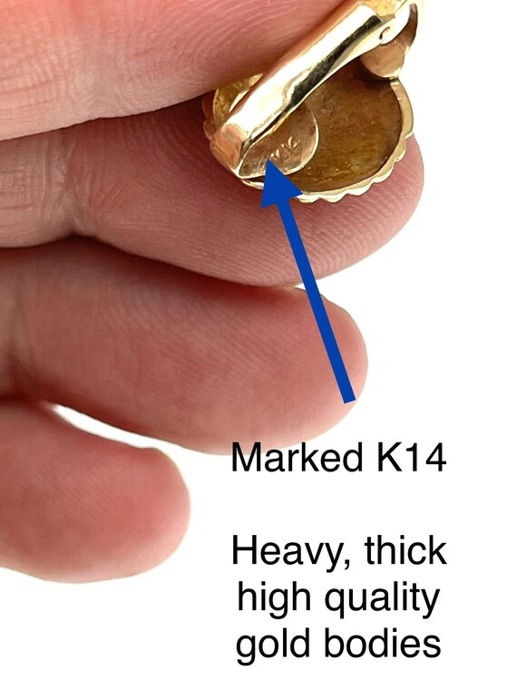 Estate Solid 14K Gold High Quality Shell Clip Ear… - image 2