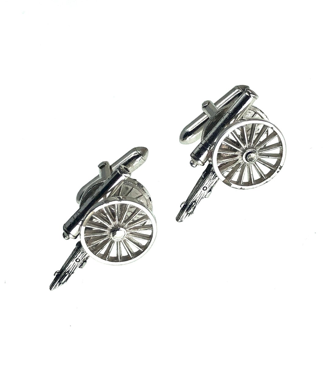 Vintage SWANK Cufflinks Artillery Cannons Incredible Details & Moving