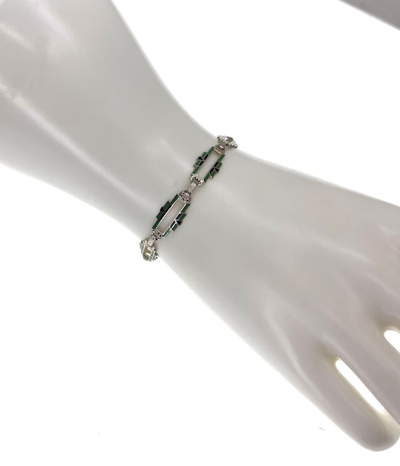 Iconic Art Deco 14K White Gold Enamel Bracelet | M