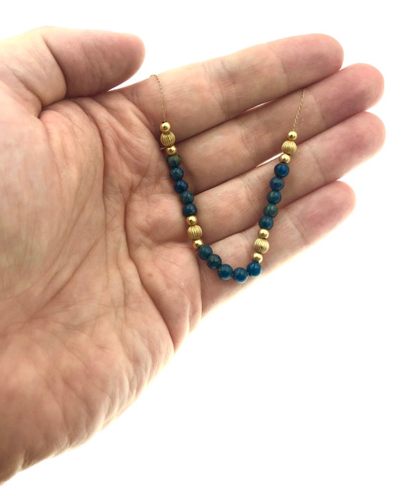 Vintage Dainty 14K Gold & Lapis Bead Chain Necklac