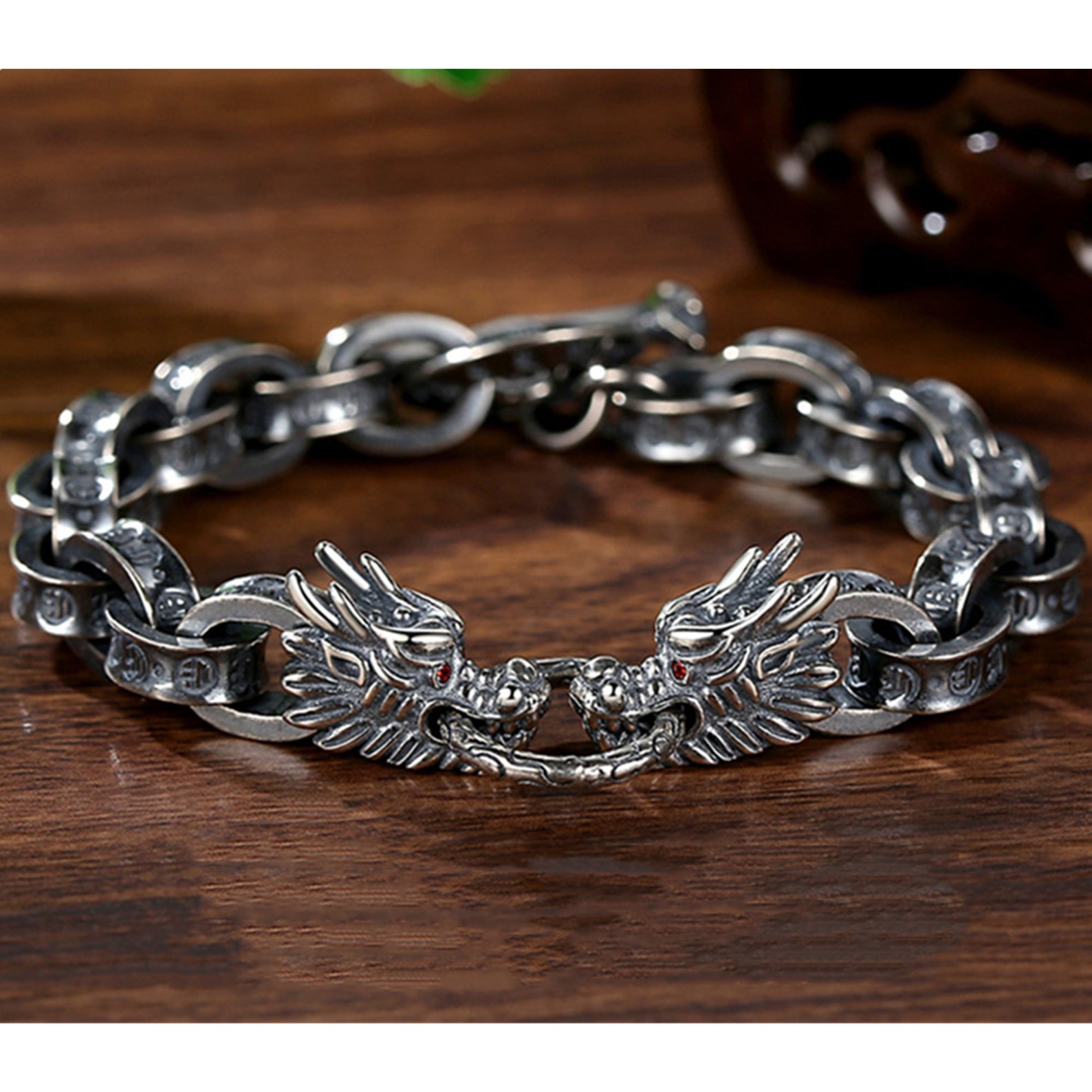 Men Sterling Silver Bracelet Men Dragon Bracelet Silver Etsy