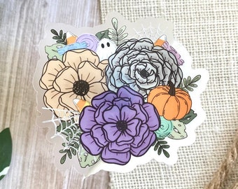 Clear Halloween Floral Waterproof Vinyl Sticker (3.2inx3.1in)