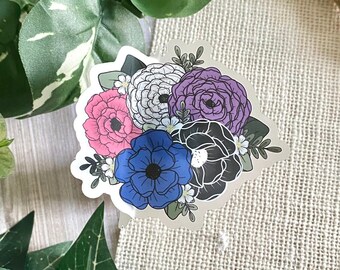 Clear Genderfluid Floral Waterproof Vinyl Sticker (2.8inx3in)