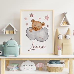 Children&#39;s teddy bear, baby teddy bear, personalized watercolor, animals, print, children&#39;s decoration, children&#39;s room - OSO gift prints, baby cloud