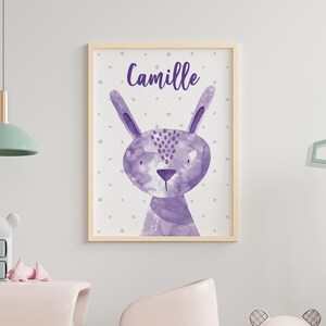 RABBIT for kids, purple baby bunny, personalized watercolor, animals, print, children&#39;s decoration, children&#39;s room - rabbit prints gift
