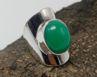 Authentic Chrysoprase Silver Ring, Handmade Silver Ring, 925 Sterling Silver Ring, Statement Ring, Natural Chrysoprase Gemstone Ring