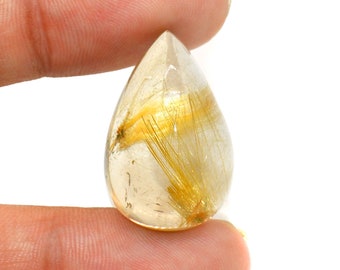 Natural Golden Rutile Quartz Cabochon Electric Fire Loose Gemstone Round Shape Top Making For Hand Made Jewelry 7 Ct 14X14X5 MM MV-77