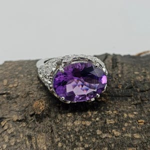 Elegant Amethyst Silver Ring, 925 Sterling Silver Engagement Ring, Handmade Purple Amethyst Ring, February Birthstone Amethyst Jewelry Gift