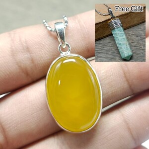 Onyx Silver Pendant Necklace, 925 Sterling Silver Pendant, Crystal Gemstone, Handmade Silver Jewelry, Yellow Onyx Pendant, Gift For Her