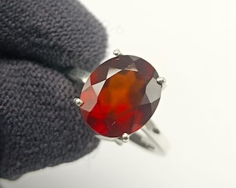 Top Grade Hessonite Garnet Ring, Oval Cut Gemstone Ring, Statement Ring, 925 Sterling Silver Ring, Handmade Ring, Birthstone Silver Jewelry
