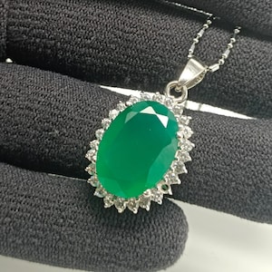 Green Onyx & Zirconia Pendant Necklace, Silver Pendant Necklace, 925 Sterling Silver Pendant, Gemstone Pendant, Natural Gemstone For Gift