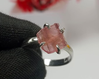 Pink Tourmaline Raw Silver Ring, Handmade Silver Ring, 925 Sterling Silver Ring, Natural Pink Tourmaline, Statement Ring, Gift For Her