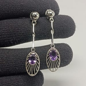 Natural Amethyst Silver Earring, Dangle Earring, 925 Sterling Silver Earring, Handmade Boho Silver Jewelry, Purple Amethyst Earring For Gift