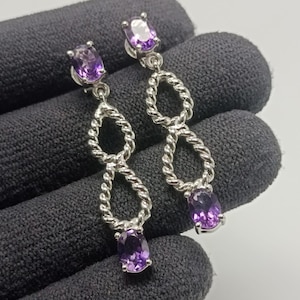 Natural Amethyst Silver Earring, Dangle Earring, 925 Sterling Silver Earring, Handmade Boho Silver Jewelry, Purple Amethyst Earring For Gift