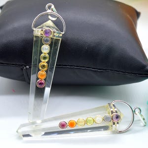 Crystal Tower, Pencil Pendant Necklace, Clear Crystal Quartz Necklace, 7 Chakra Stones, Crystal Charms Gemstone, Designer Pendant For Gift