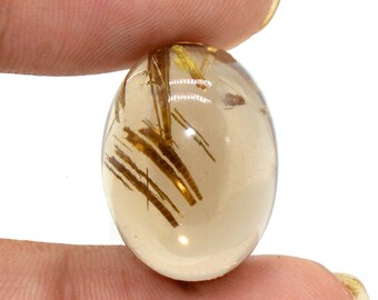 Natural Golden Rutile Quartz Cabochon Electric Fire Loose Gemstone Round Shape Top Making For Hand Made Jewelry 7 Ct 14X14X5 MM MV-77
