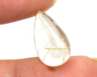 Natural Golden Rutile Quartz Cabochon Electric Fire Loose Gemstone Round Shape Top Making For Hand Made Jewelry 7 Ct 14X14X5 MM MV-77