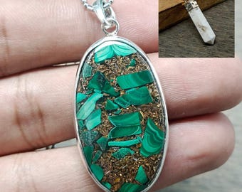 Amazing Green Malachite Pendant Necklace, 925 Sterling Silver Gemstone Pendant Necklace, Handmade Pendant Necklace, Gift For Her