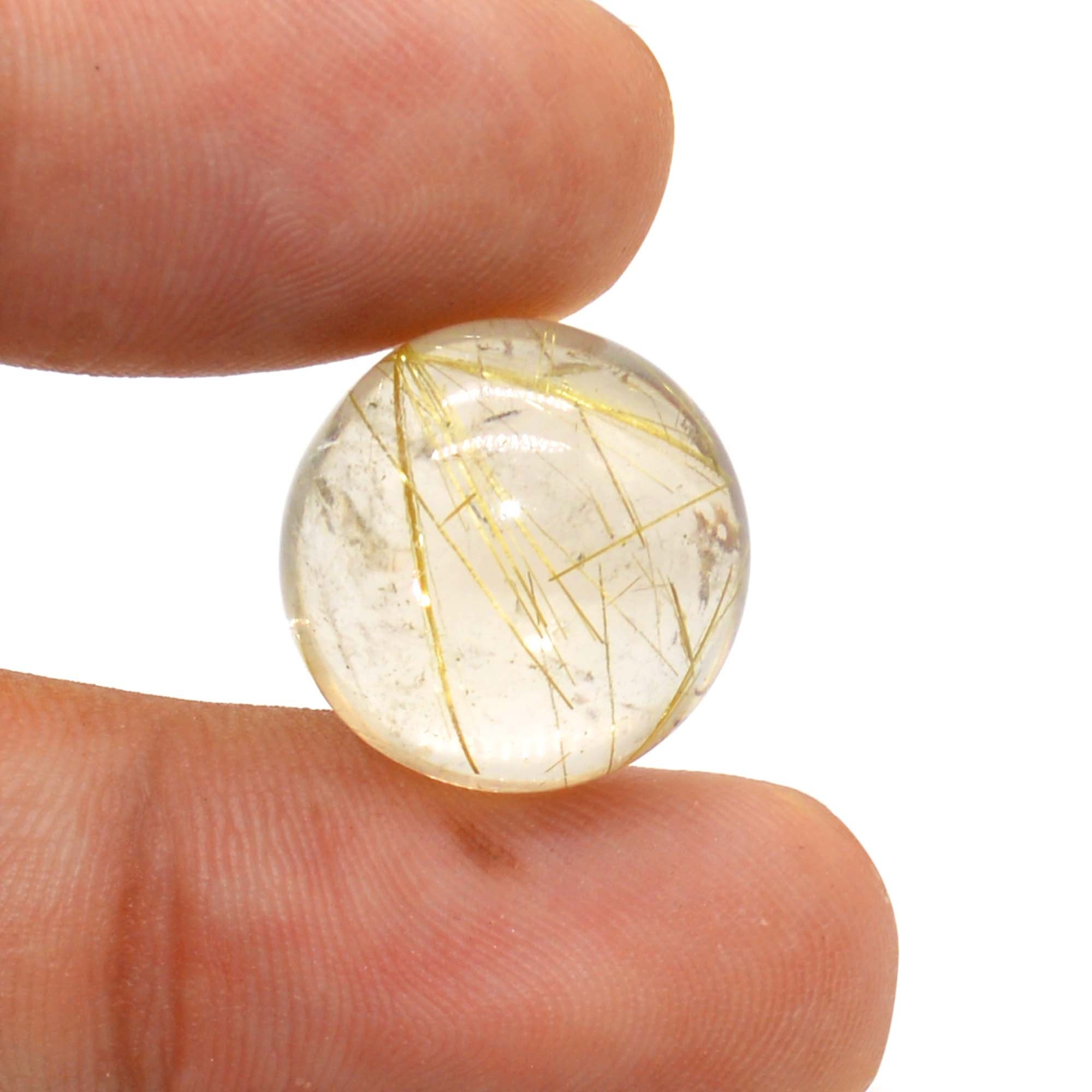 Natural Golden Rutile Quartz Cabochon Electric Fire Loose Gemstone Round Shape Top Making For Hand Made Jewelry 7 Ct 14X14X5 MM MV-77