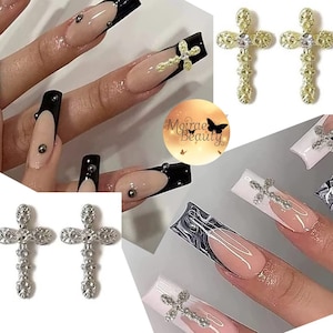 3d Metal Chrome Punk Cross Nail Art Charms,vintage Golden Silvery Cross  Nail Art Accessories,nail Art Jewelry-gothic Style - Temu Australia