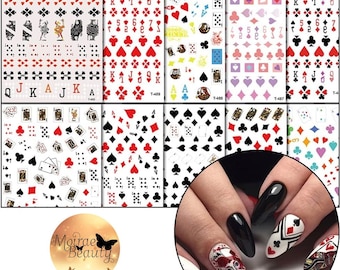 3D Multi Colour Poker Playing cards Hearts Spades Nail Art Stickers Self Adhesive