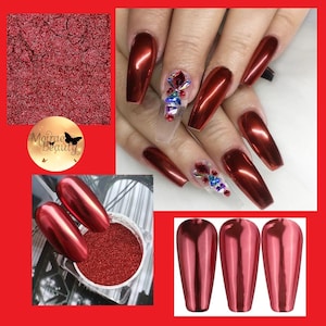 Red Mirror Powder Chrome Platinum Pigment Nail Glitter Christmas Mermaid  Gel New