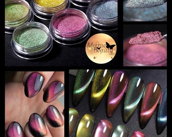 2 in 1 Chameleon Cat Eye Magnetic Mirror Pigment powders Cosmetic Art Nail Craft