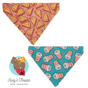 Pizza and coffee | 2 patterns in 1 dog bandana | All sizes same price