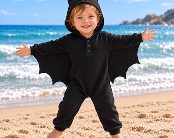 Déguisement de chauve-souris pour tout-petit, barboteuse d'Halloween pour bébé, combinaison à capuche ailes de chauve-souris, tenue d'Halloween pour enfant, costume effrayant, déguisement pour tout-petit