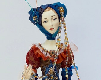 OOAK Art Doll House: Fantasy Interior Sculpture, Silk Dress