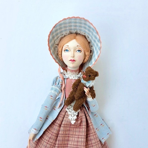 Ooak Art Doll Vintage Poseable Handmade Boudoir Textile Doll Teddy Bear Morethandolls 43 cm (17 in)