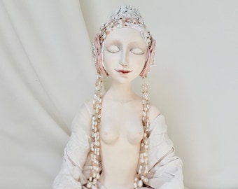 OOAK Art Doll Sculpture, Miniature Meditating Female Figure