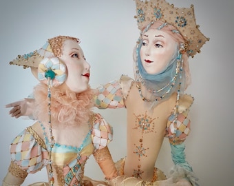 OOAK Art Doll: Hand-Painted Silk Dress, Collectible Fantasy Doll