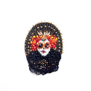 Spilla bambola artistica di Halloween Spilla teschio Calavera Catrina 5 cm (2 pollici)
