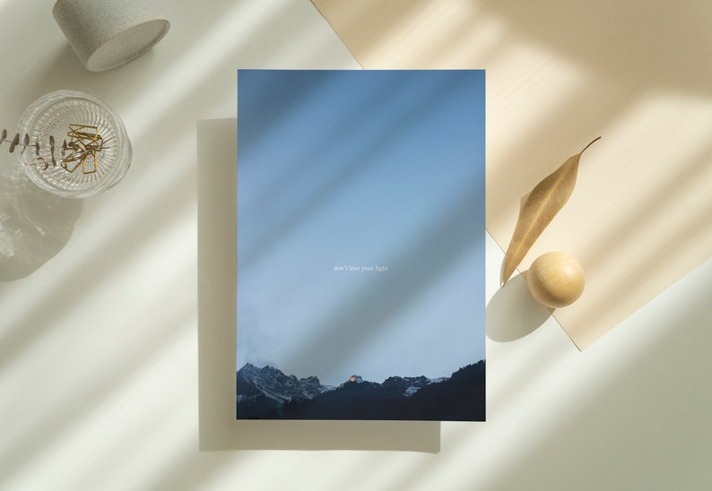 Photo Print Mountains Alps Sunrise Quote A5