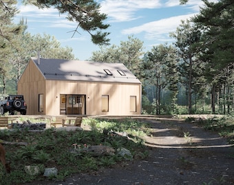 24x38 Modern Cabin House, Tiny House, Architectural Plans, Technical Floor Plans, Build Plans, Home Plans, Blueprint PDF