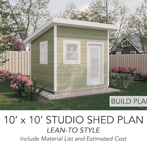 10x10 Backyard Studio Shed and Build Instruction, Lean To Roof Shed, DIY Woodworking Instructions
